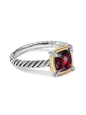 David Yurman 18K Gold & Sterling Petite Chatelaine Garnet & Diamond Bezel Ring